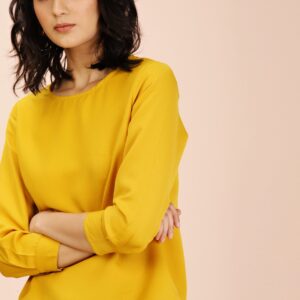 all about you Women Mustard Yellow Solid Boxy Top