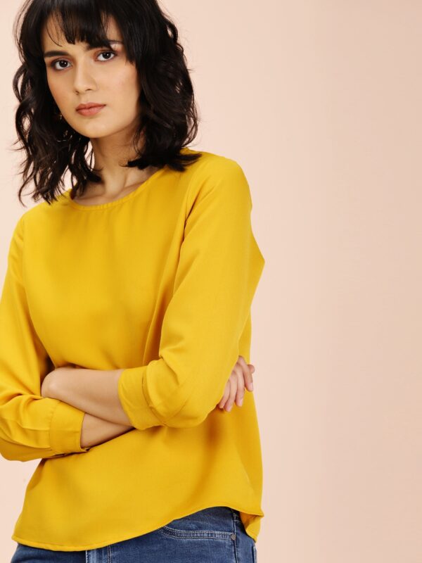 all about you Women Mustard Yellow Solid Boxy Top