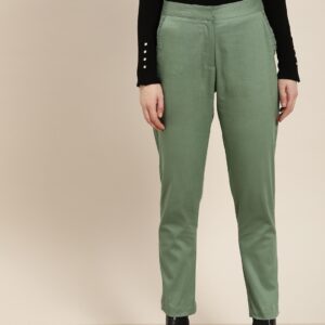 all about you Women Green Regular Fit Solid Regular Trousers