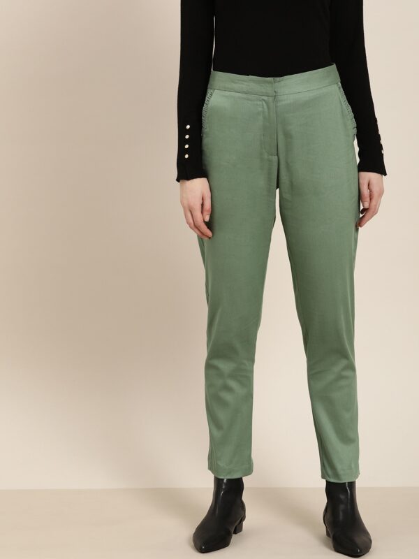 all about you Women Green Regular Fit Solid Regular Trousers