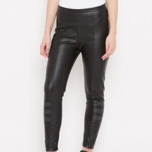 ADIDAS Originals Women Black Slim Fit Faux Leather Track Pants