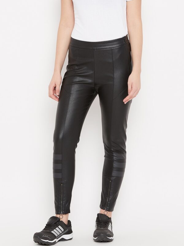 ADIDAS Originals Women Black Slim Fit Faux Leather Track Pants