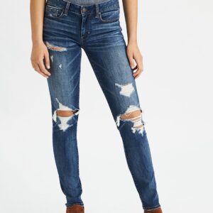 AMERICAN EAGLE OUTFITTERS Women Blue Skinny Fit Mid-Rise Highly Distressed Stretchable Jeans