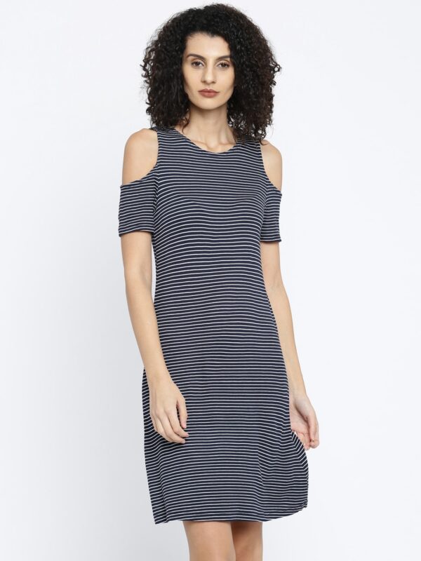 ALCOTT Women Navy  White Striped A-Line Dress