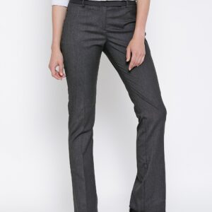 Annabelle by Pantaloons Grey Self-Striped Bootcut Fit Formal Trousers