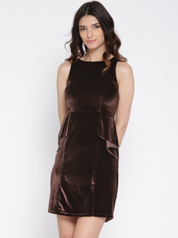 AND by Anita Dongre Coffee Brown Velvet Sheath Dress