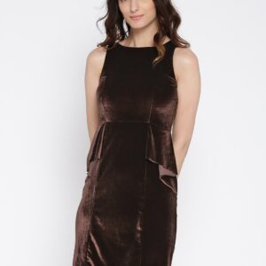 AND by Anita Dongre Coffee Brown Velvet Sheath Dress