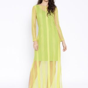 AND by Anita Dongre Lime Green Striped Semi-Sheer Maxi Dress