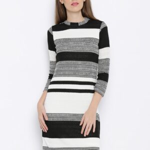 AND Women Black Striped A-line Dress