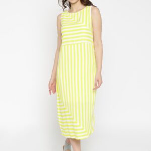 AND Women Yellow  White Striped Sheath Dress