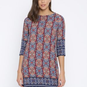 AND Women Blue  Coral Red Printed Shift Dress