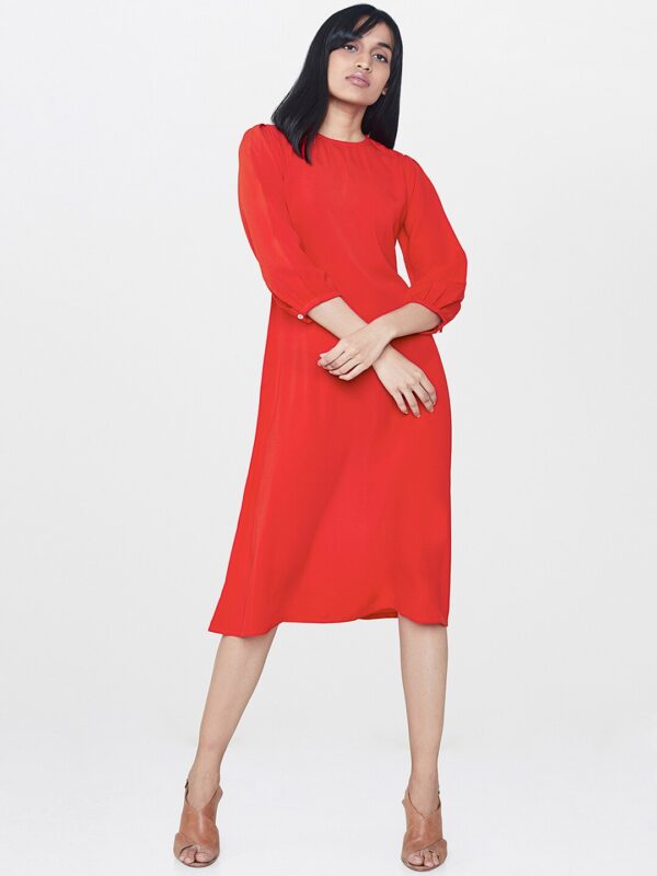 AND Women Red Solid A-Line Dress