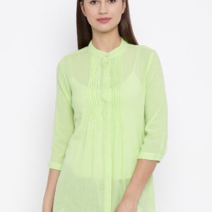 AND Women Green Solid Shirt Style Top