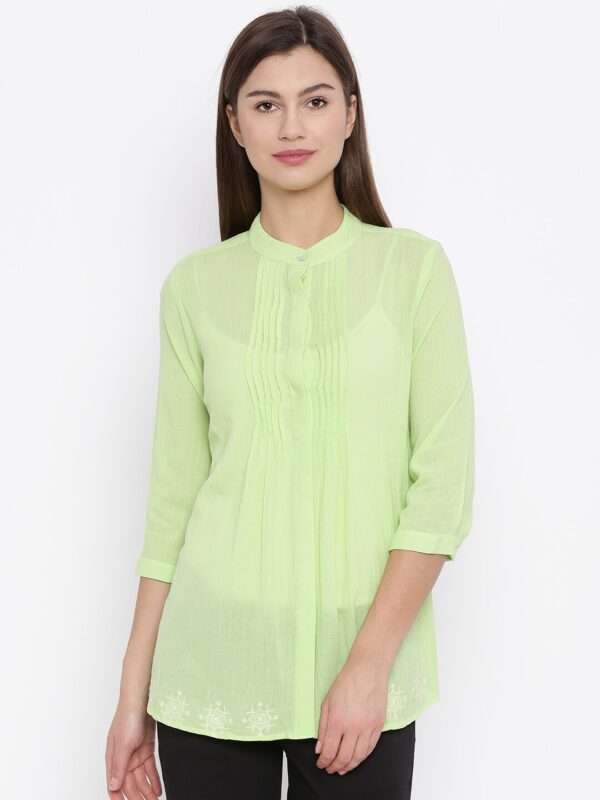 AND Women Green Solid Shirt Style Top