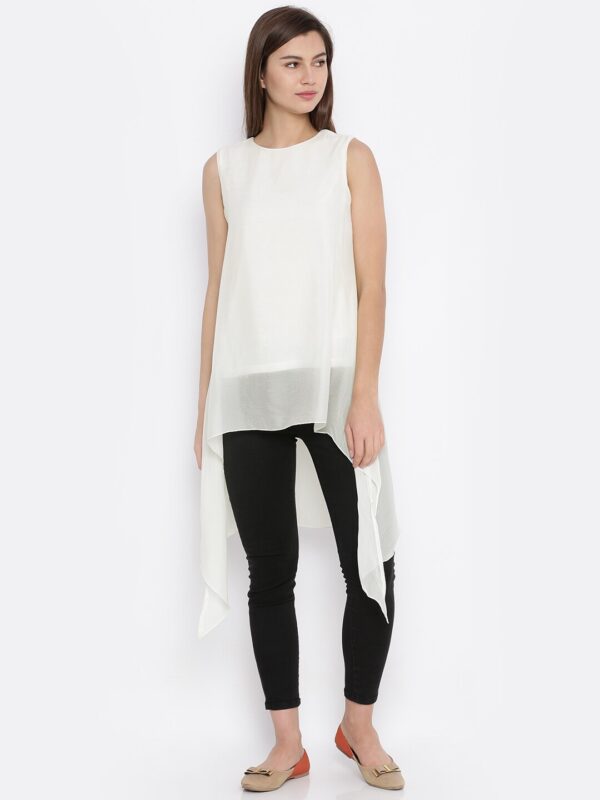 AND Women Off-White Solid High-Low Top