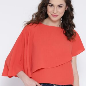 AND Women Coral Red Layered Top