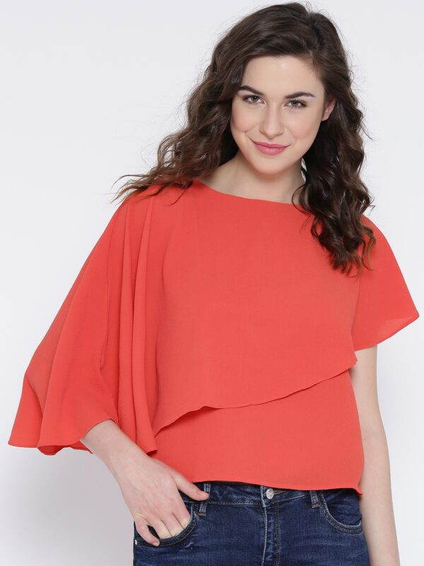 AND Women Coral Red Layered Top