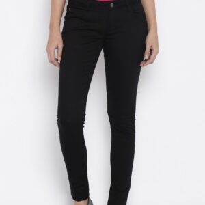 AND Women Black Solid Slim Fit Jeans