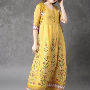 Anouk Women Mustard Yellow Embroidered  Kurta with Trousers