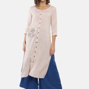 Anouk Women Beige  Blue Solid Kurta with Palazzos