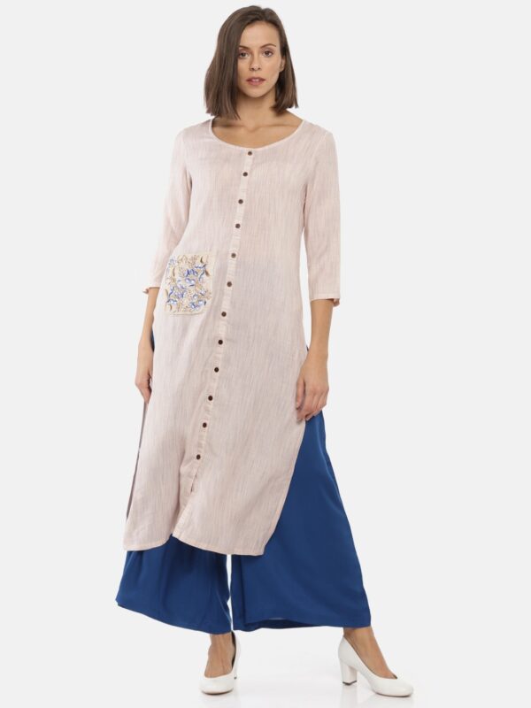 Anouk Women Beige  Blue Solid Kurta with Palazzos