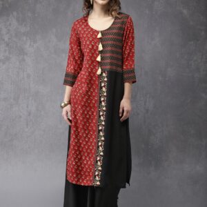 Anouk Women Red  Black Printed Kurta with Palazzos