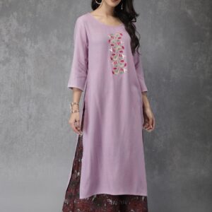 Anouk Women Purple Embroidered Kurta with Printed Palazzos