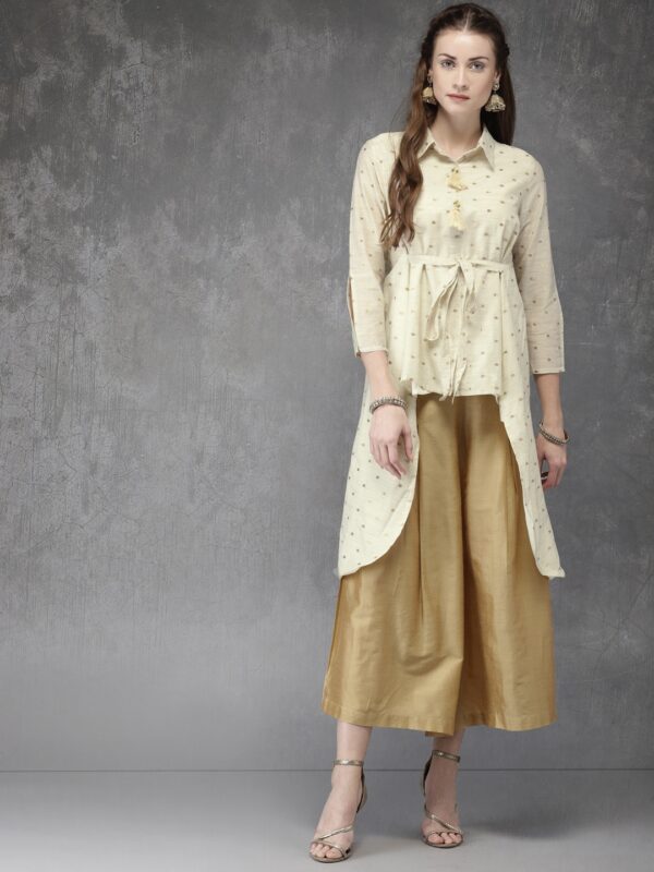 Anouk Women Off-White  Beige Self Design Kurta with Palazzos