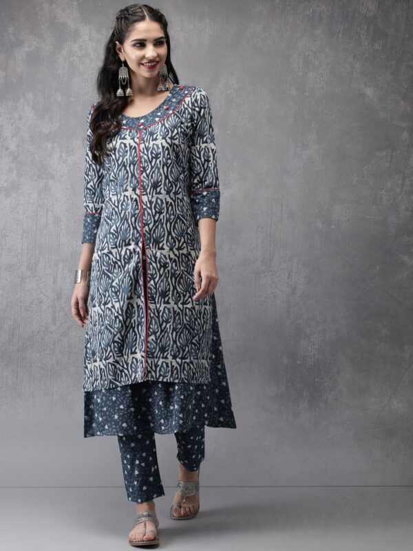 Anouk Women Navy Blue Printed Kurta with Trousers