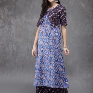 Anouk Women Blue Printed Kurta with Palazzos