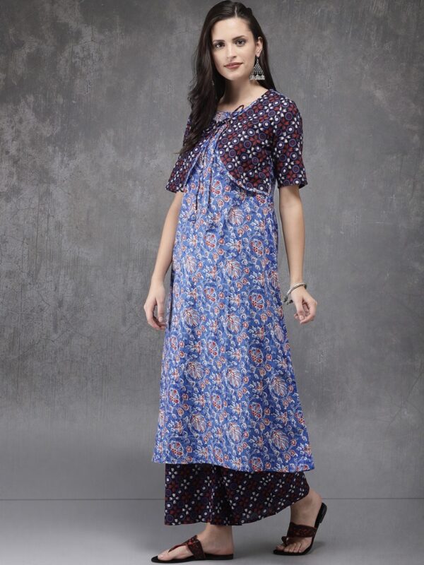 Anouk Women Blue Printed Kurta with Palazzos