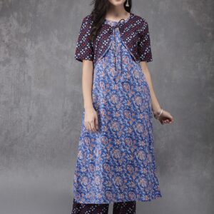 Anouk Women Blue Printed Kurta with Palazzos