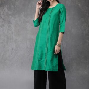 Anouk Women Green  Black Solid Kurta with Palazzos