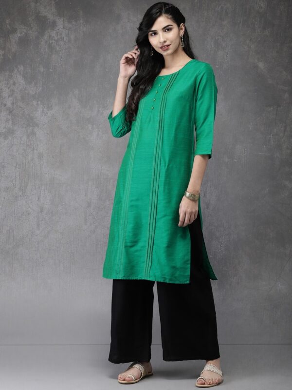 Anouk Women Green  Black Solid Kurta with Palazzos