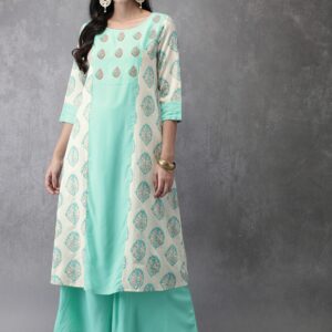 Anouk Women Turquoise Blue  Off-White Printed Kurta with Palazzos