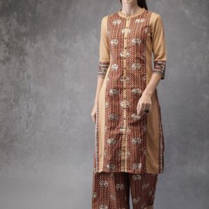 Anouk Women Rust  Beige Printed Kurta with Palazzos