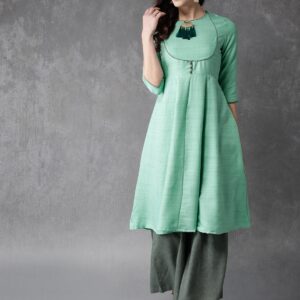 Anouk Women Green Solid Kurta with Palazzos