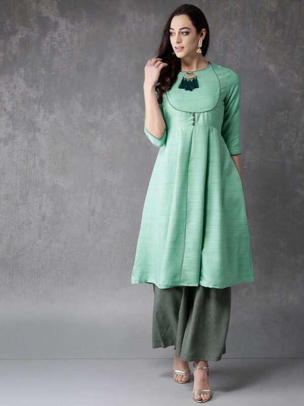 Anouk Women Green Solid Kurta with Palazzos