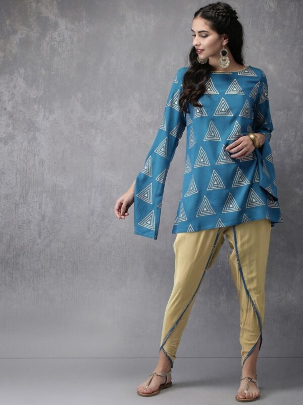 Anouk Women Blue  Beige Printed Kurti with Harem Pants