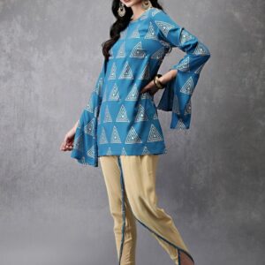 Anouk Women Blue  Beige Printed Kurti with Harem Pants