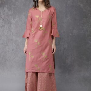 Anouk Women Pink Printed Kurta with Palazzos