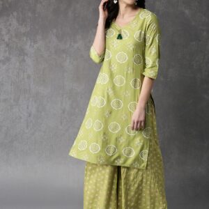 Anouk Women Green Printed Kurta with Palazzos