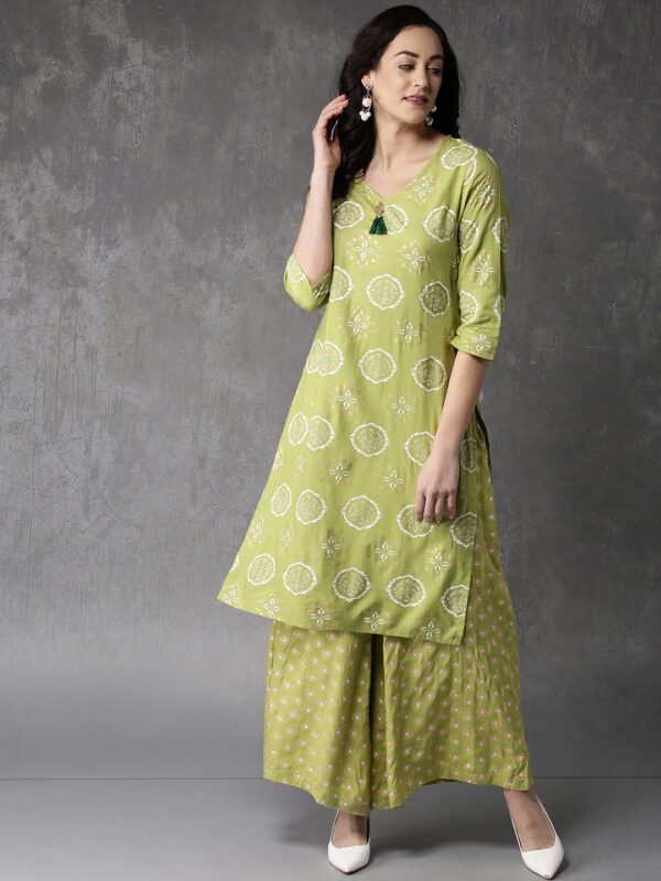 Anouk Women Green Printed Kurta with Palazzos