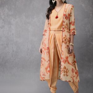 Anouk Women Orange Printed Top with Dhoti Pants  Jacket