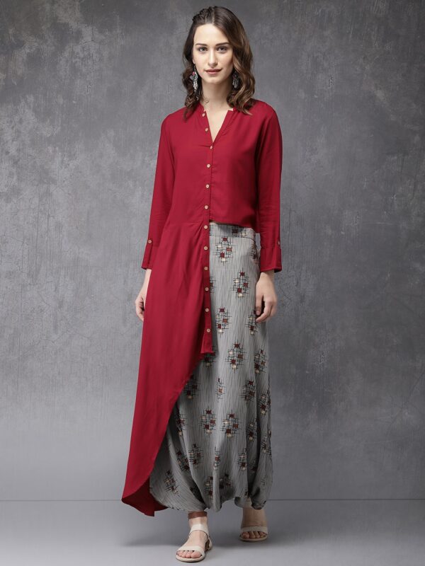 Anouk Women Maroon  Grey Solid Kurta with Trousers