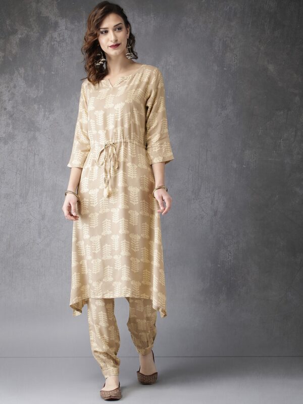 Anouk Women Grey  Beige Printed Kurta with Trousers