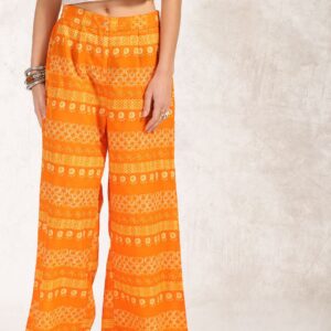 Anouk Women Orange Printed Parallel Trousers