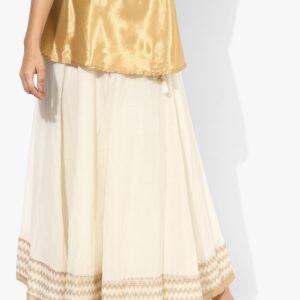 Biba Cream Self Design Flared Skirt