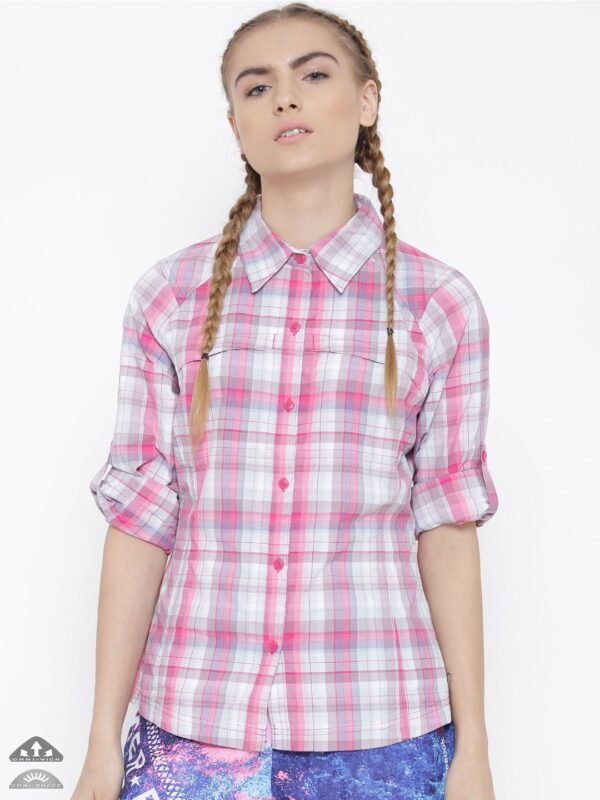 Columbia Women Pink Silver Ridge Plaid Long Sleeve Checked Outdoor Shirt