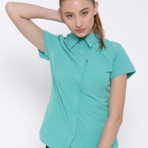 Columbia Women Sea Green Solid Outdoor Shirt